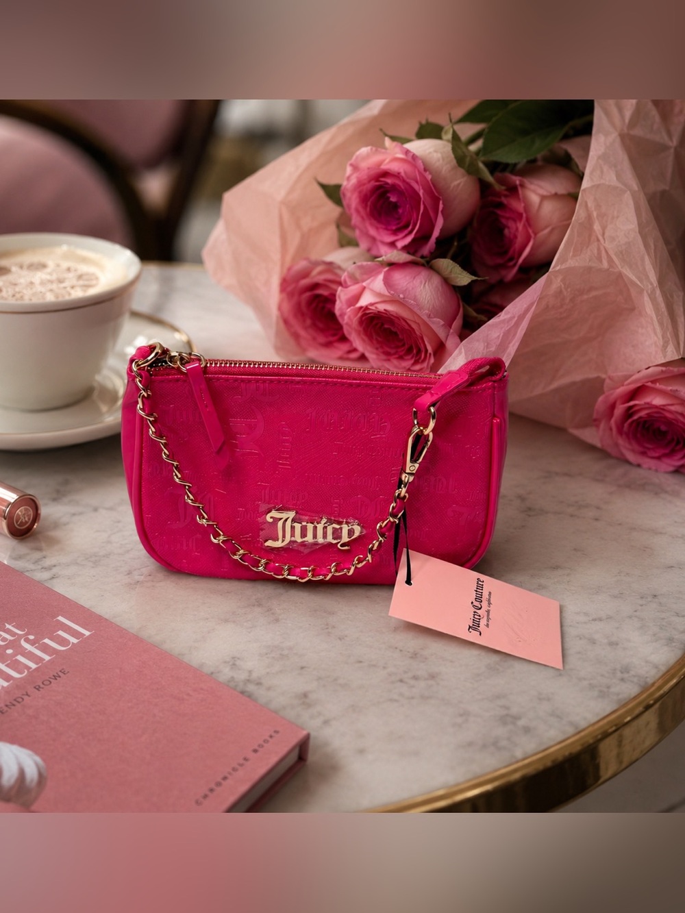 Juicy Couture NWT Hot Pink Embossed Logo Mini Shoulder Bag Y2K Barbiecore Purse
